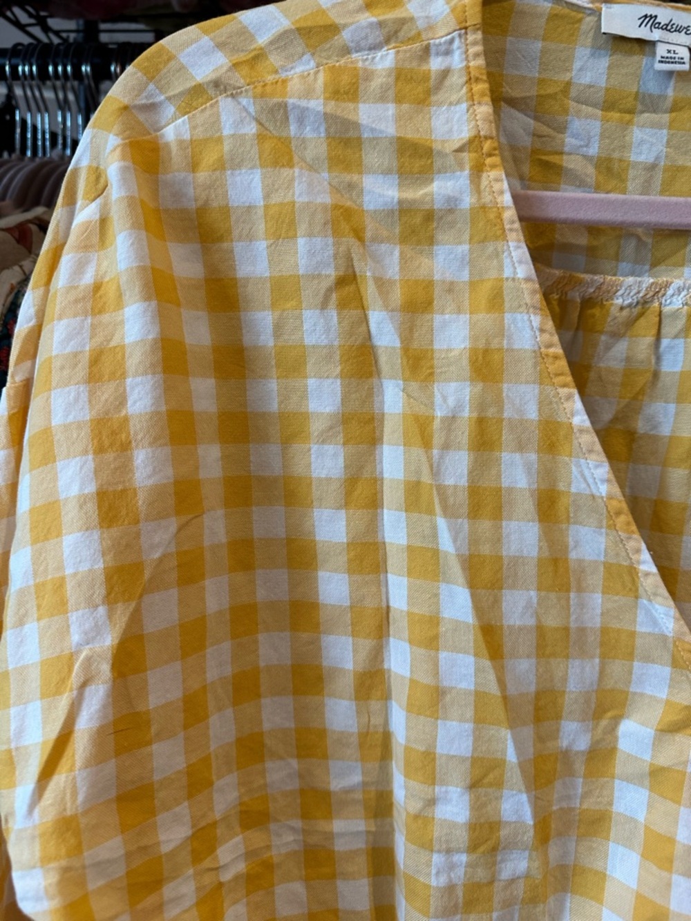 MADEWELL Yellow Gingham Plaid Wrap-Top Cottagecore 🍄 XL Fine Cotton Sash-Tie - Picture 3 of 10